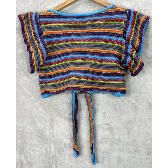 All Things Mochi Lana Wrap Top in Multi Rainbow Crop Sweater Knit Size XS - Picture 11 of 12